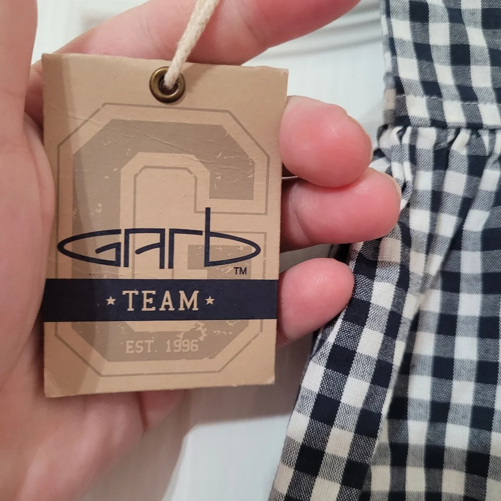 $ NWT GARB Tram Navy‎ Blue Gingham Embroidered  Dress